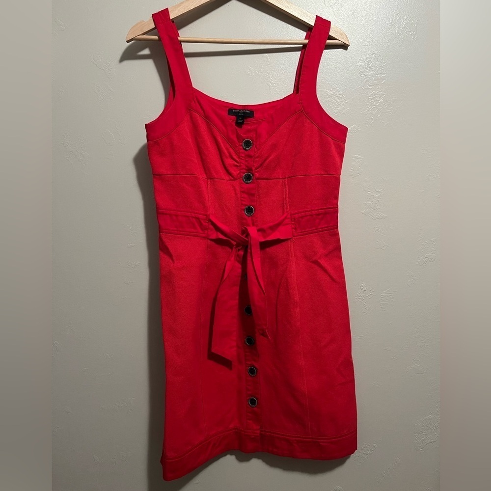 Banana Republic Seamed Button Down Red Mini Dress Size 8P Preppy Cocktail Hour - Picture 4 of 13